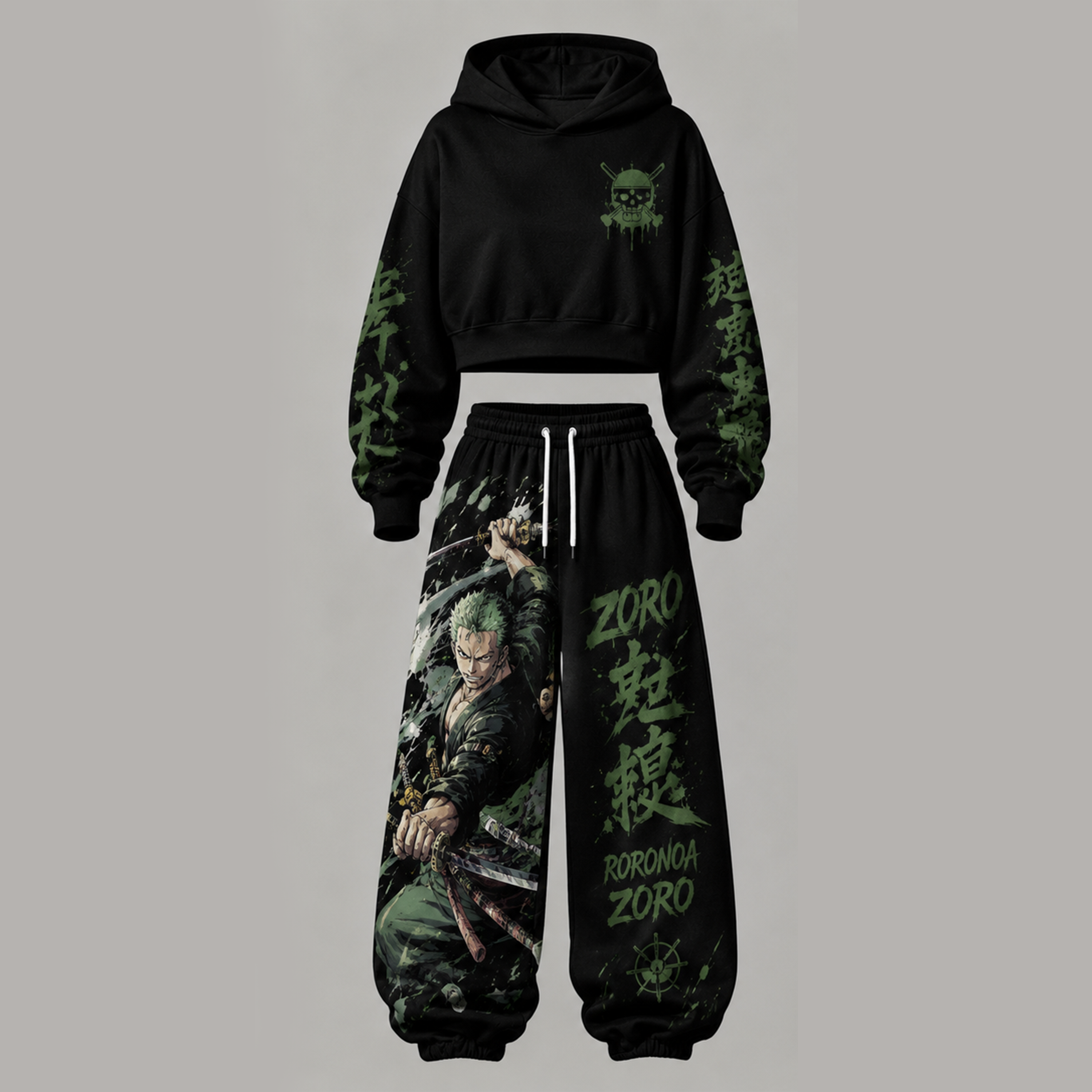 One Piece Cropped Long Sleeve Hoodie & High Waist Jogger Pants Two Piece