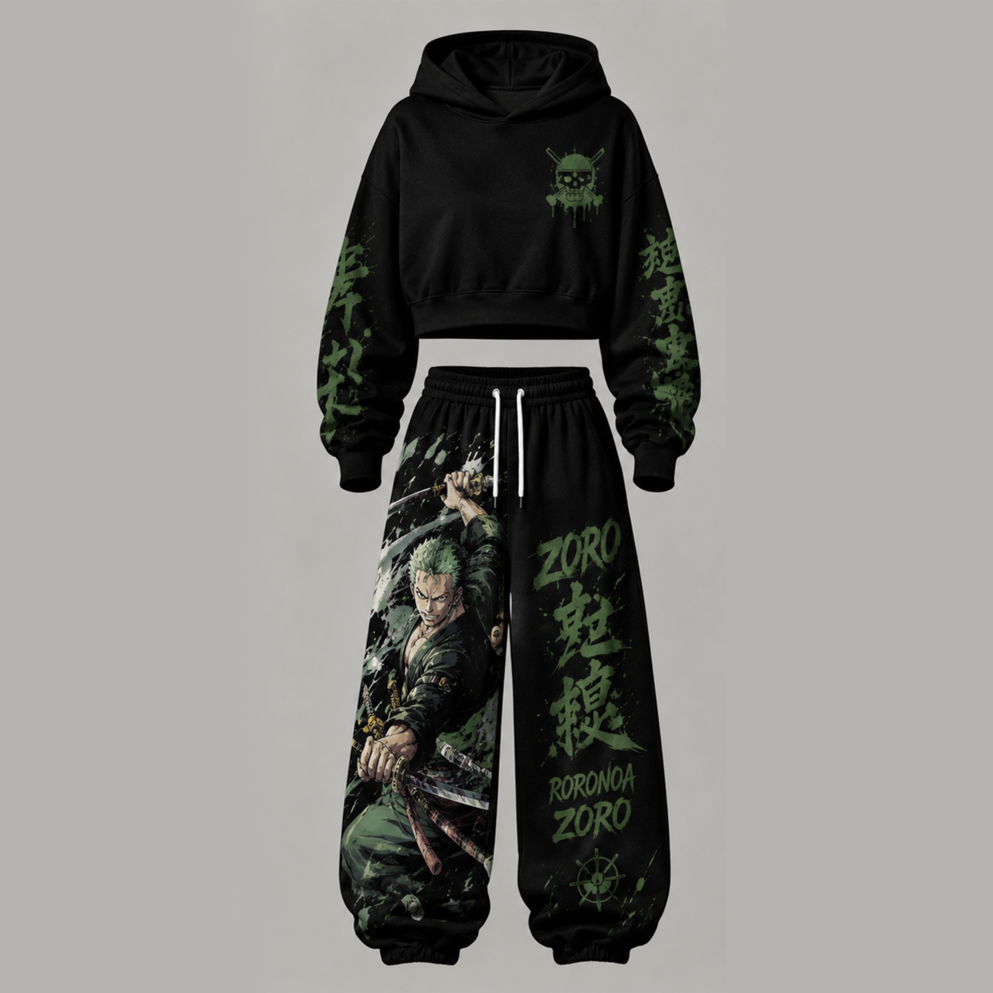 One Piece Cropped Long Sleeve Hoodie & High Waist Jogger Pants Two Piece