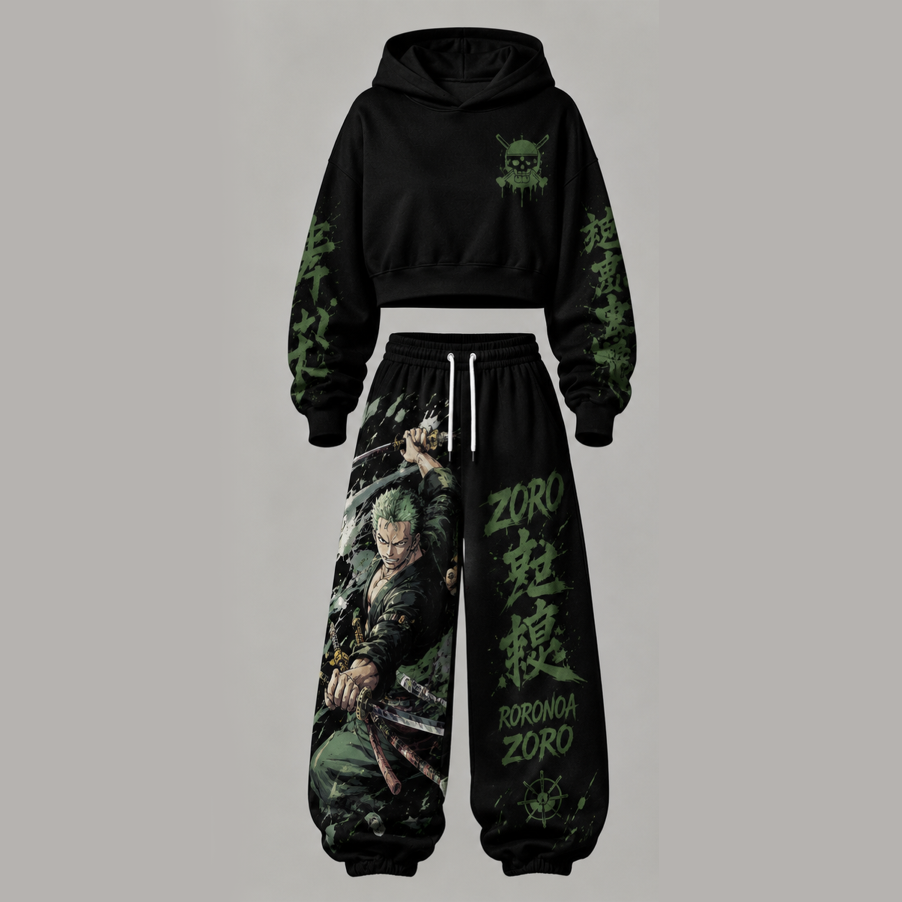 One Piece Cropped Long Sleeve Hoodie & High Waist Jogger Pants Two Piece