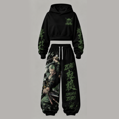 One Piece Cropped Long Sleeve Hoodie & High Waist Jogger Pants Two Piece