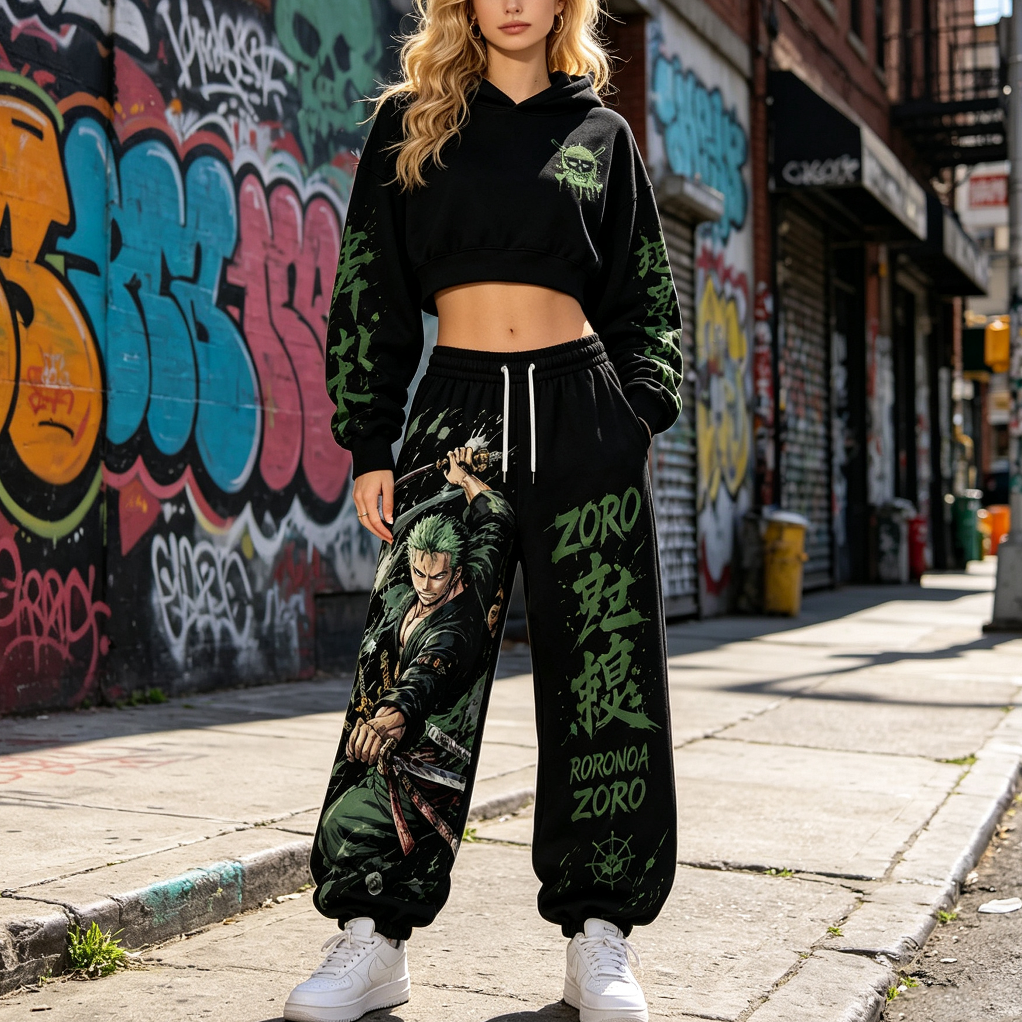 One Piece Cropped Long Sleeve Hoodie & High Waist Jogger Pants Two Piece