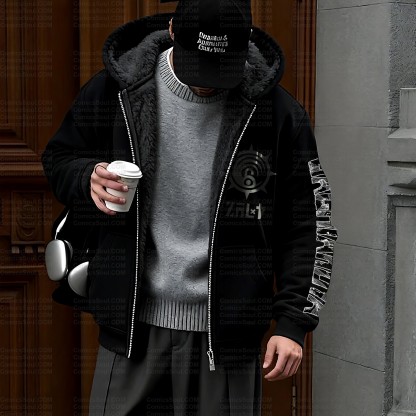 Unisex Graphic Streetwear Vintage Zipper Cardigan Plush Hoodie