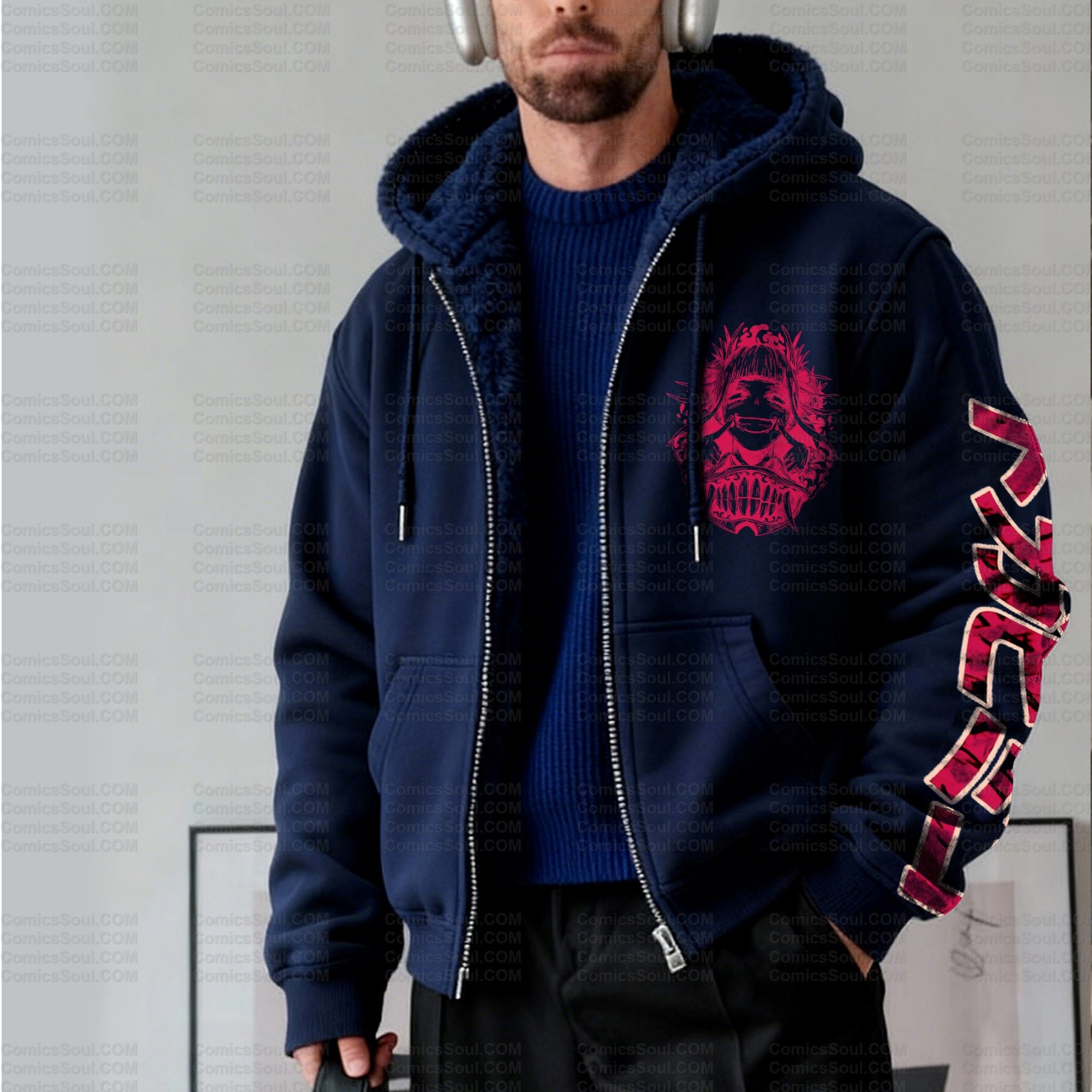 Unisex Graphic Streetwear Vintage Zipper Cardigan Plush Hoodie