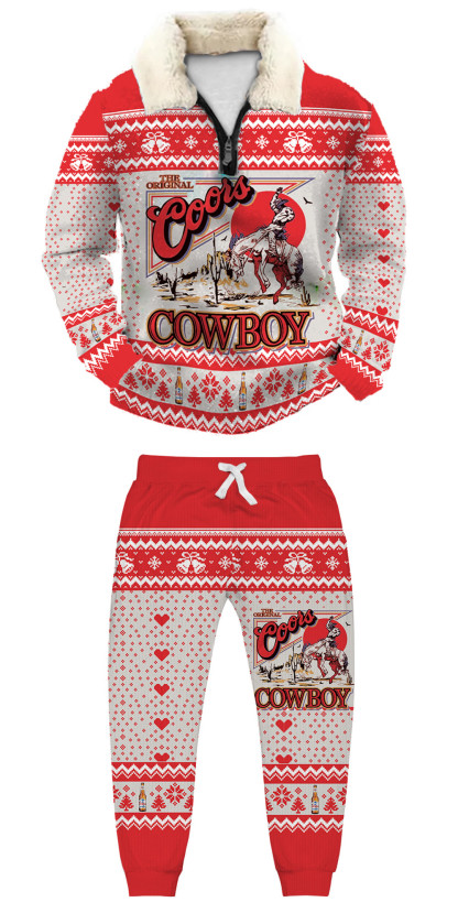 Unisex Christmas 1/4 Zip Stand Fleece Collar Thick Sweatshirt & Sweatpant