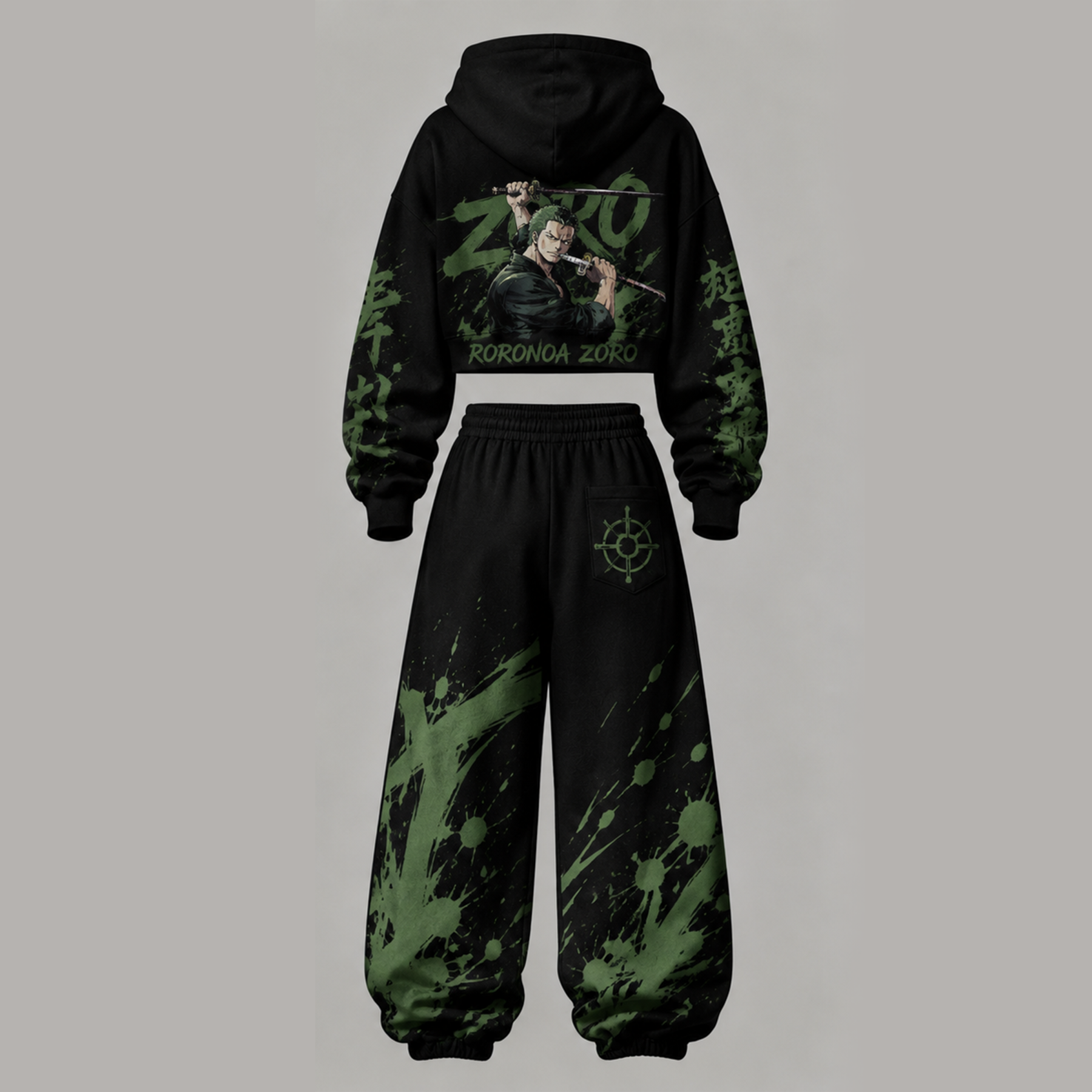 One Piece Cropped Long Sleeve Hoodie & High Waist Jogger Pants Two Piece
