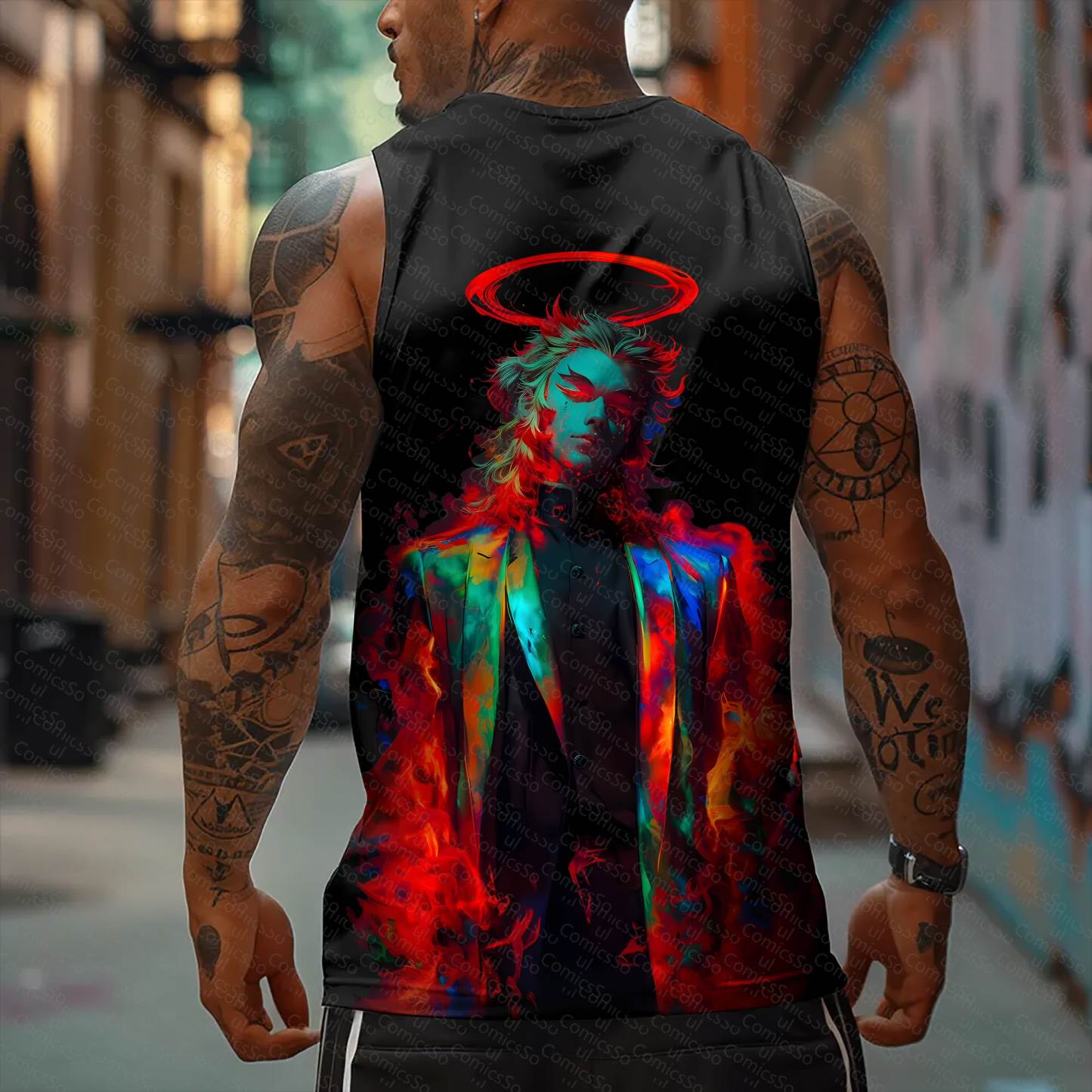 Oversized Anime Print Gym Tank Top