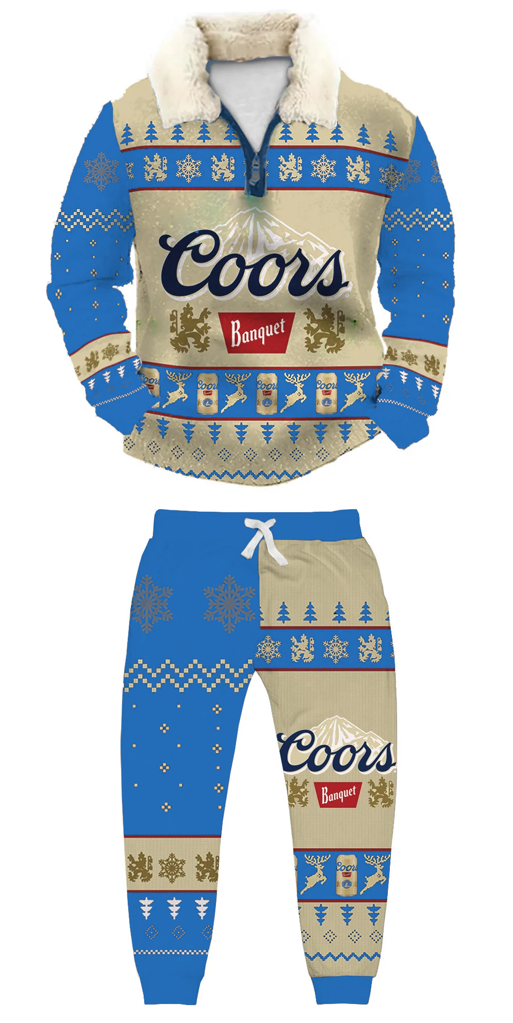 Unisex Christmas 1/4 Zip Stand Fleece Collar Thick Sweatshirt & Sweatpant