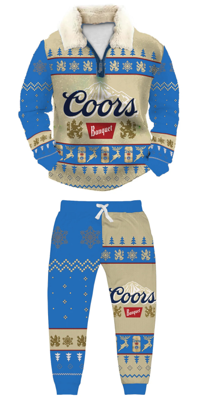 Unisex Christmas 1/4 Zip Stand Fleece Collar Thick Sweatshirt & Sweatpant