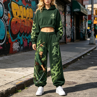 One Piece Cropped Long Sleeve Hoodie & High Waist Jogger Pants Two Piece