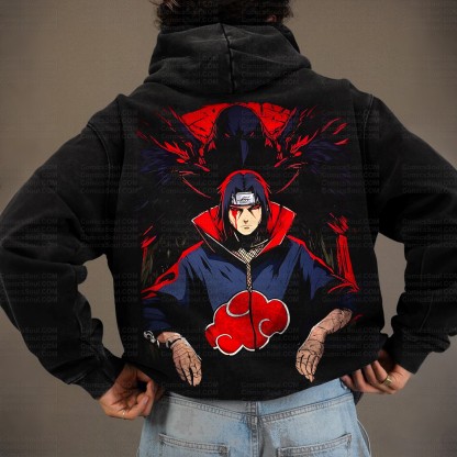 Unisex Anime Graphic Water wash Streetwear Vintage Hoodie