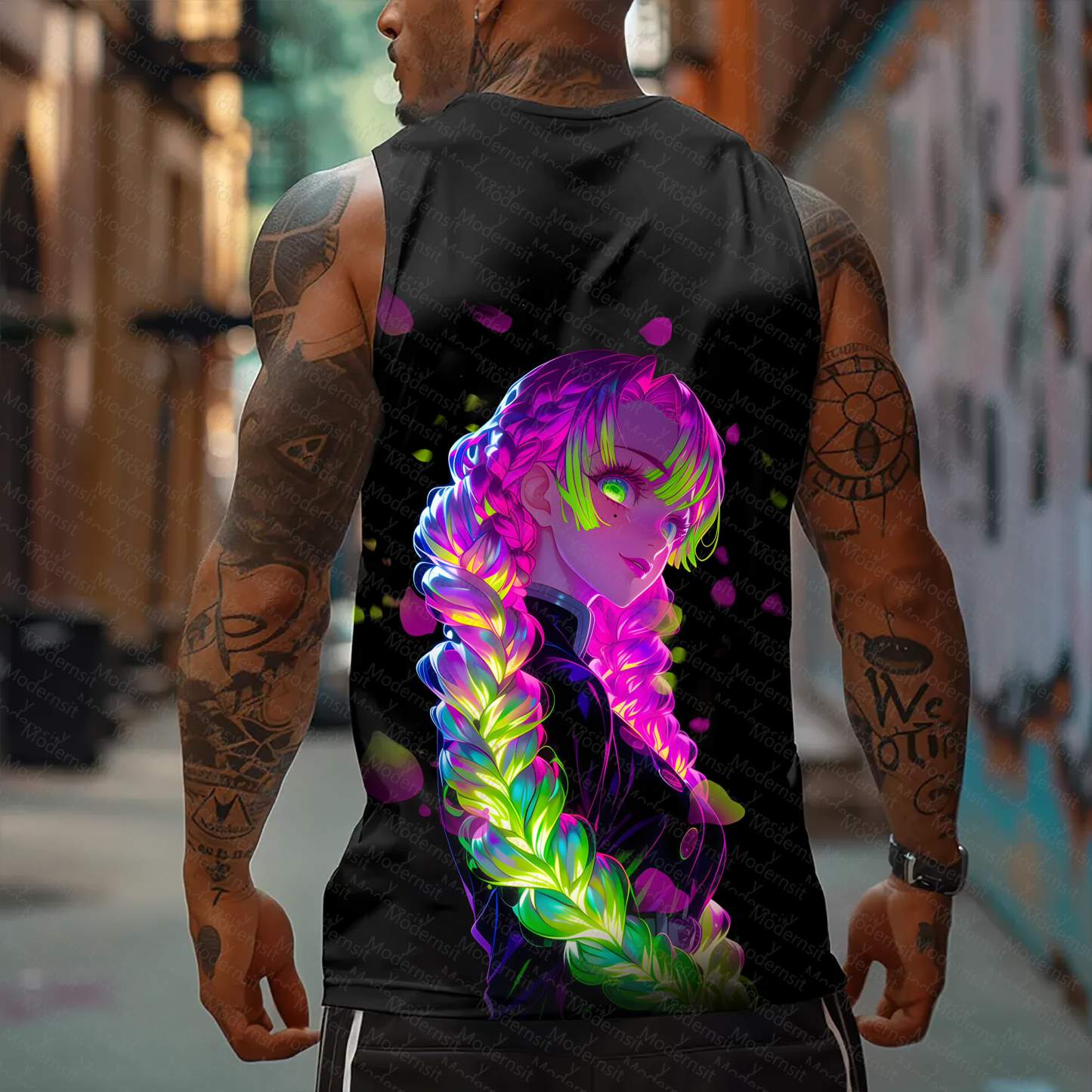 Oversized Anime Print Gym Tank Top