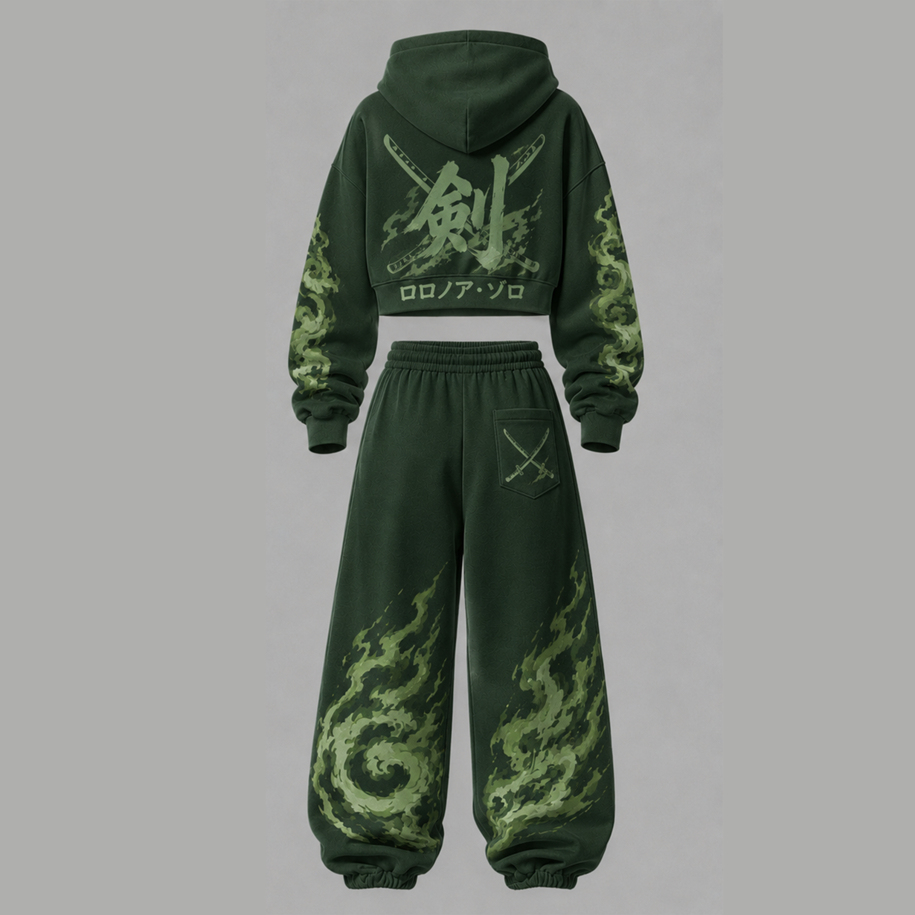 One Piece Cropped Long Sleeve Hoodie & High Waist Jogger Pants Two Piece