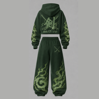 One Piece Cropped Long Sleeve Hoodie & High Waist Jogger Pants Two Piece