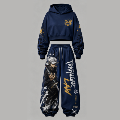 One Piece Cropped Long Sleeve Hoodie & High Waist Jogger Pants Two Piece