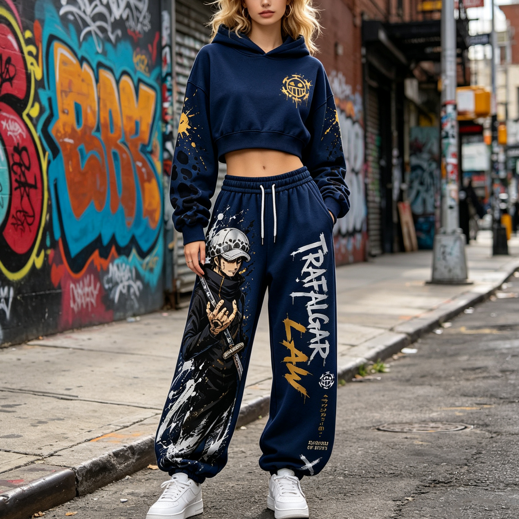 One Piece Cropped Long Sleeve Hoodie & High Waist Jogger Pants Two Piece