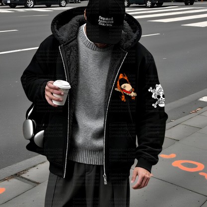 Unisex Graphic Streetwear Vintage Zipper Cardigan Plush Hoodie