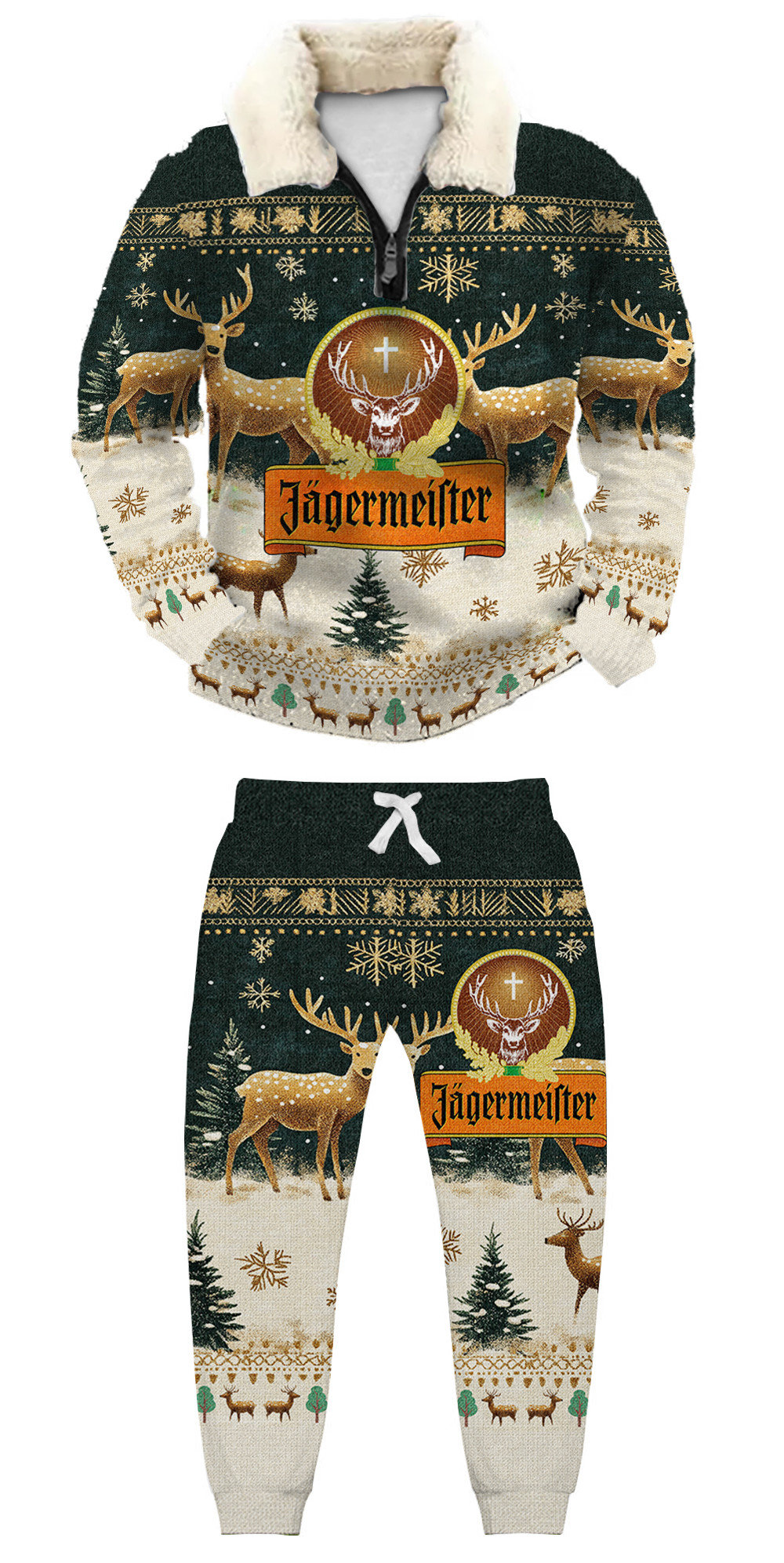 Unisex Christmas 1/4 Zip Stand Fleece Collar Thick Sweatshirt & Sweatpant