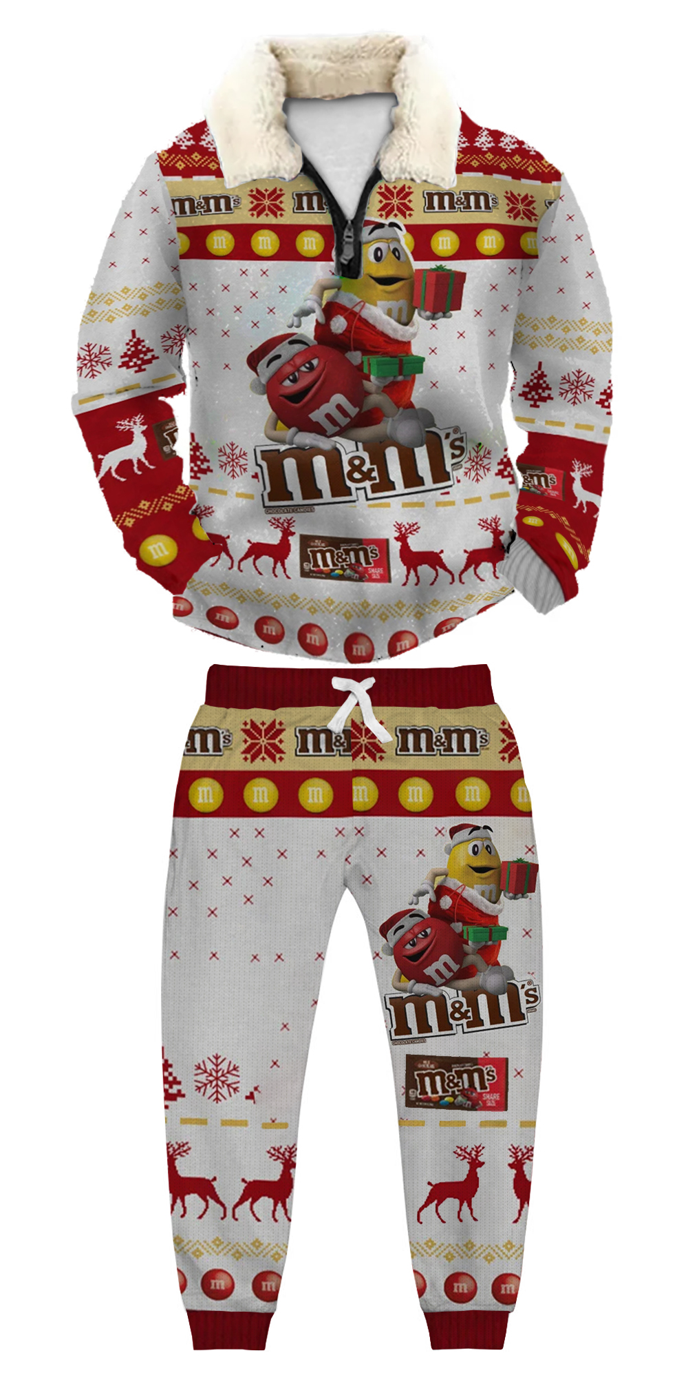 Unisex Christmas 1/4 Zip Stand Fleece Collar Thick Sweatshirt & Sweatpant Set