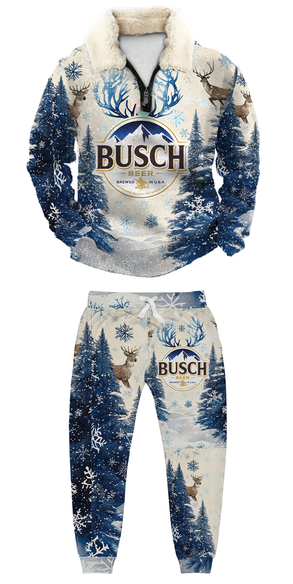 Unisex Christmas 1/4 Zip Stand Fleece Collar Thick Sweatshirt & Sweatpant