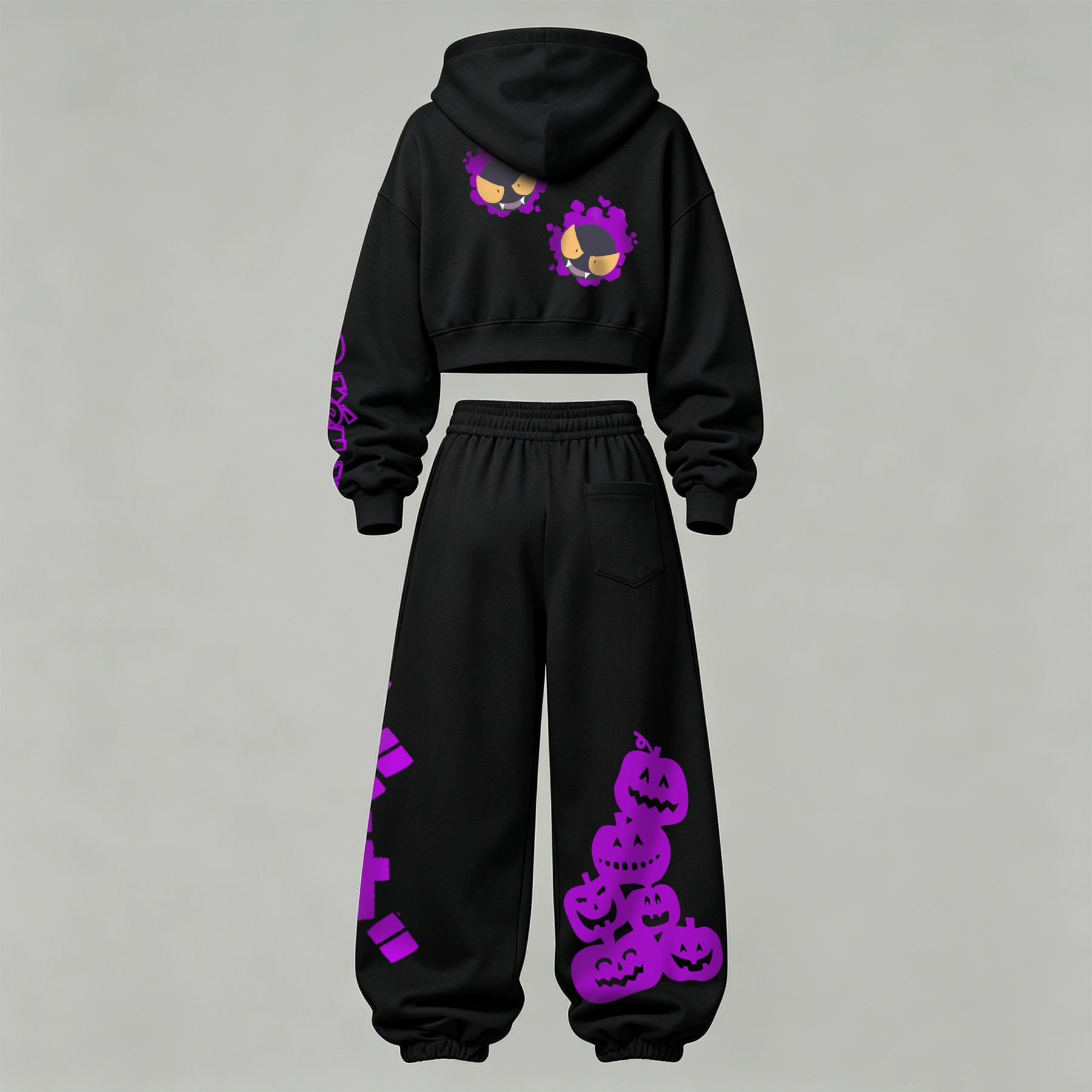 Pokémon Halloween Series Cropped Long Sleeve Hoodie & High Waist Jogger Pants Two Piece