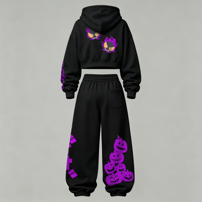 Pokémon Halloween Series Cropped Long Sleeve Hoodie & High Waist Jogger Pants Two Piece