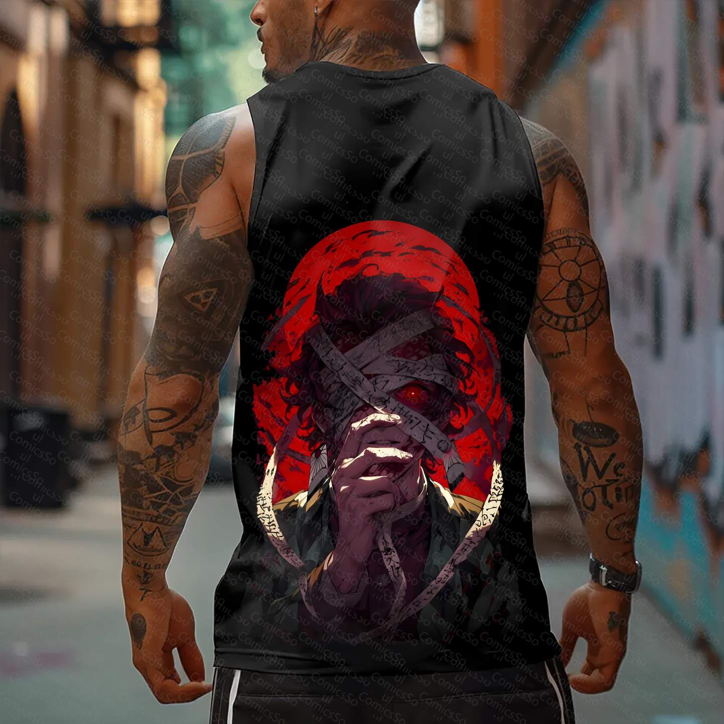 Oversized Anime Print Gym Tank Top