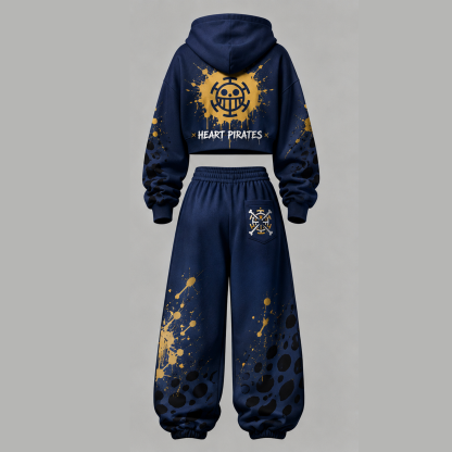 One Piece Cropped Long Sleeve Hoodie & High Waist Jogger Pants Two Piece