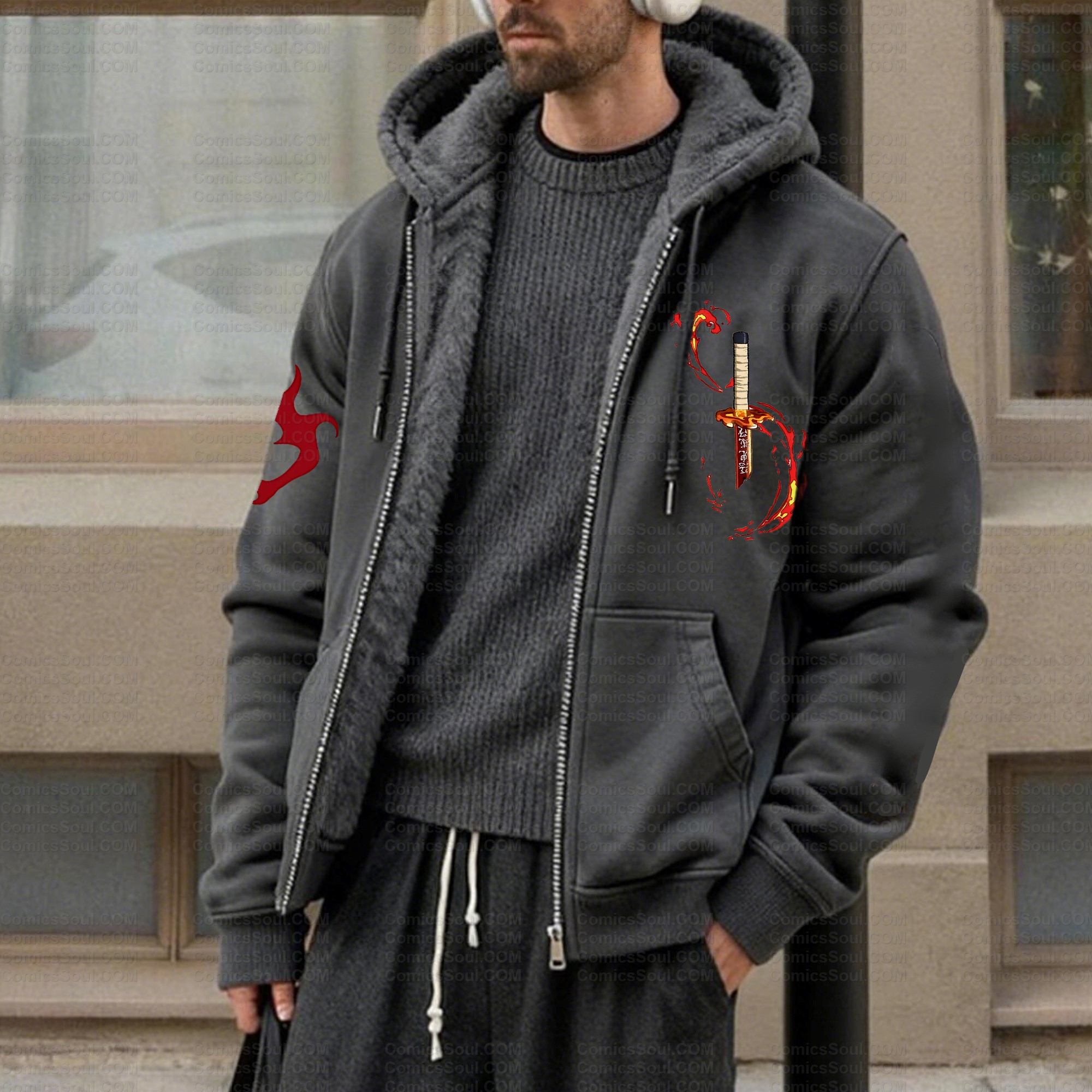 Unisex Graphic Streetwear Vintage Zipper Cardigan Plush Hoodie