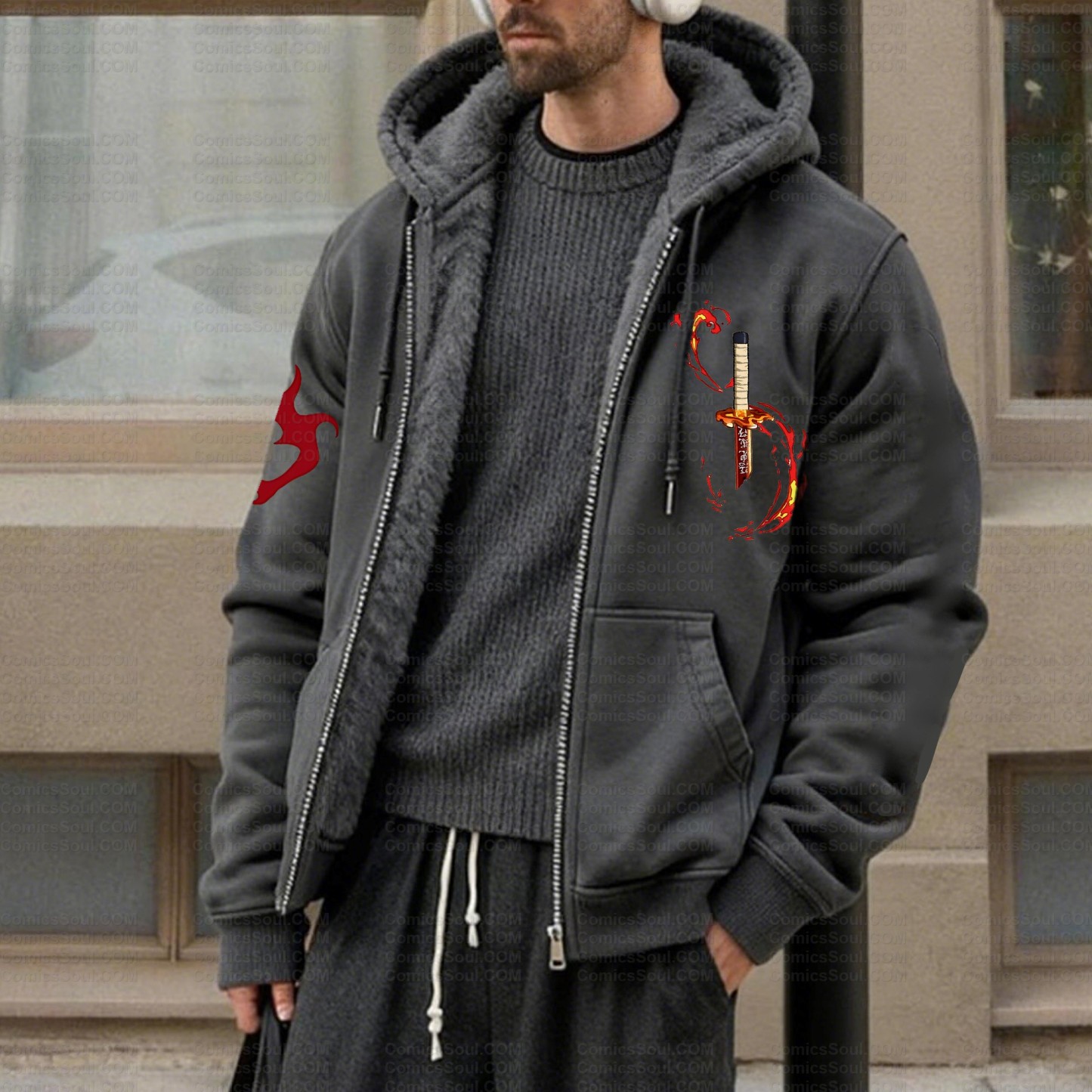 Unisex Graphic Streetwear Vintage Zipper Cardigan Plush Hoodie