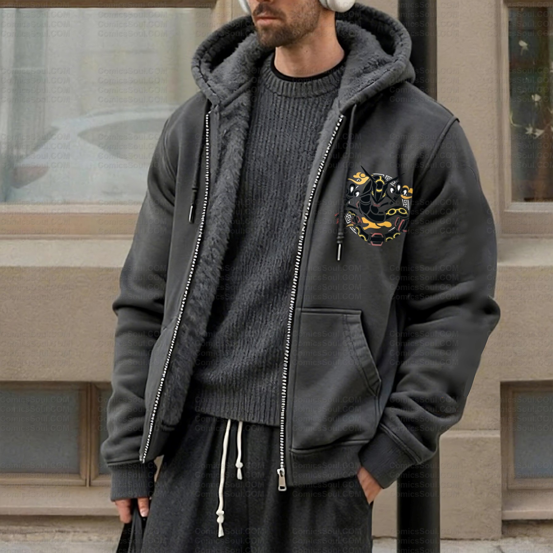 Unisex Graphic Streetwear Vintage Zipper Cardigan Plush Hoodie