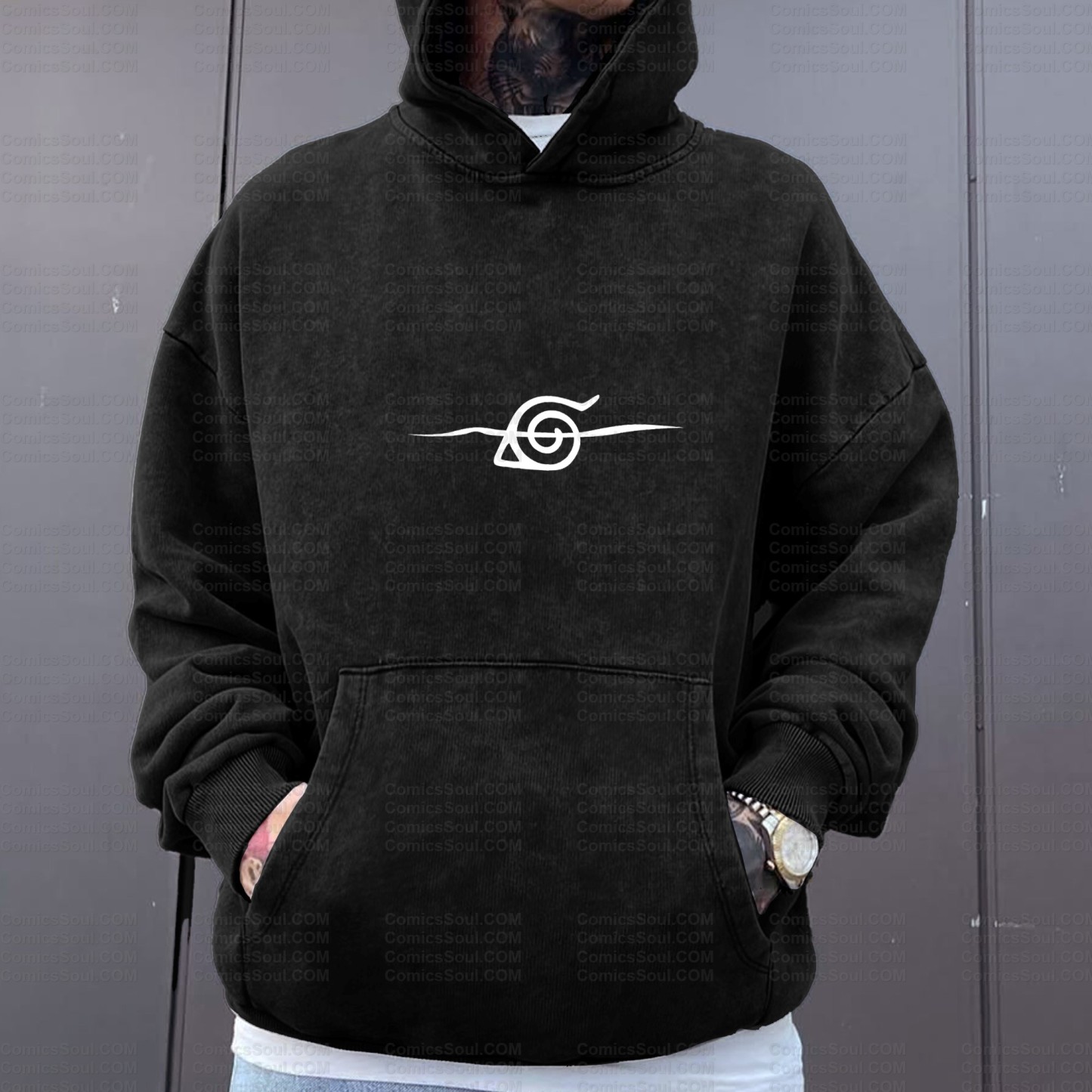 Unisex Anime Graphic Water wash Streetwear Vintage Hoodie