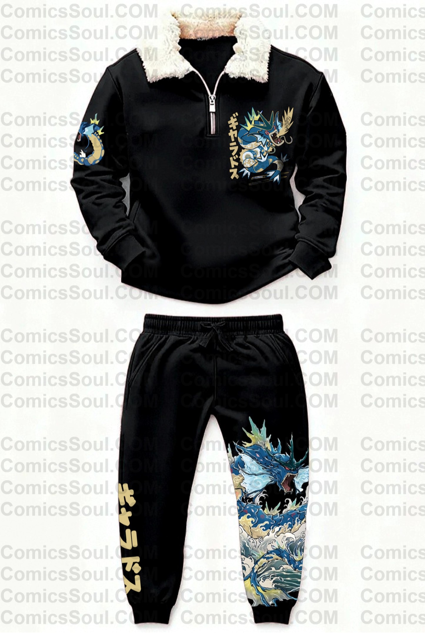 Unisex 1/4 Zip Anime Stand Fleece Collar Thick Sweatshirt & Sweatpant