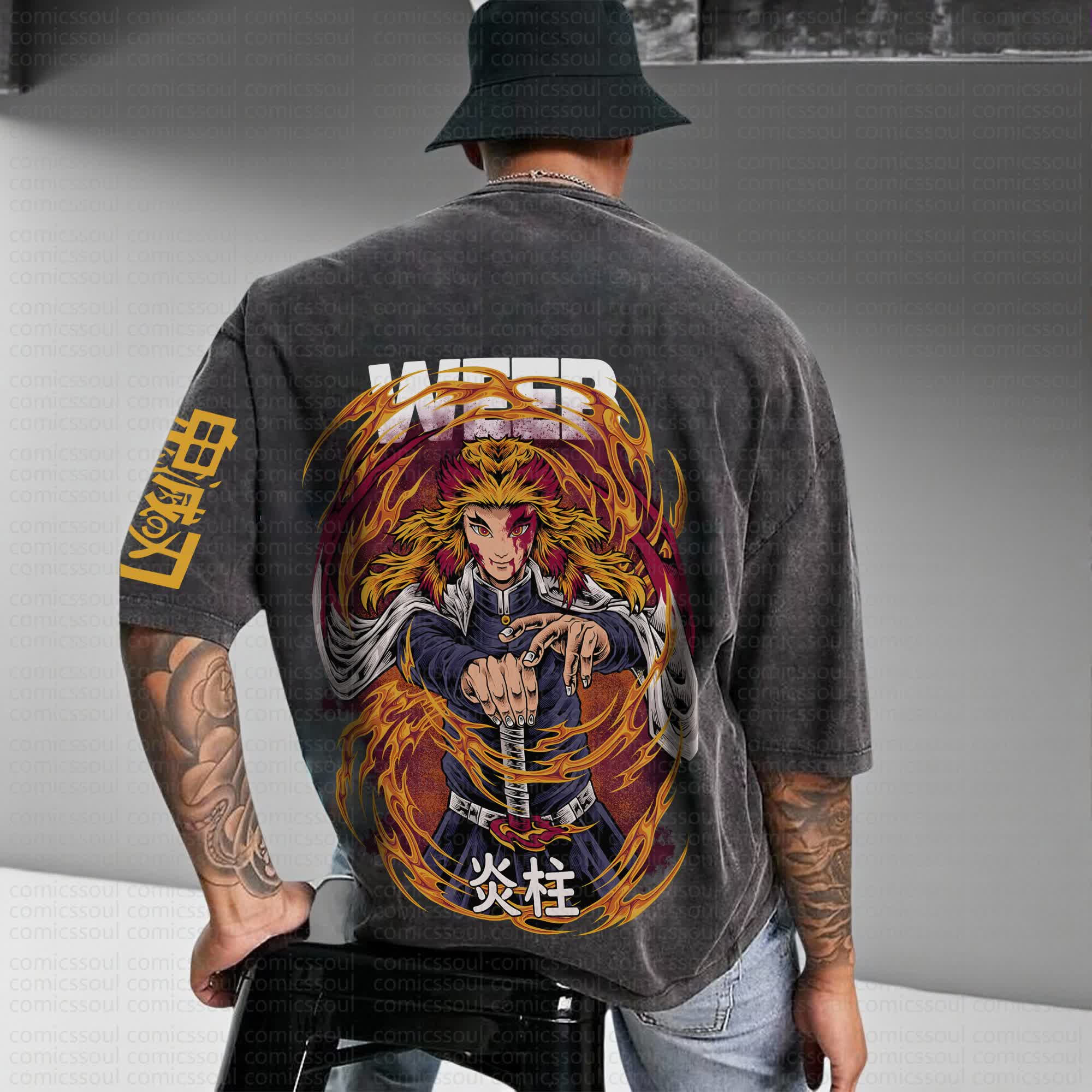 Unisex Anime Inspired Vintage Washed T-Shirt丨Demon Slayer