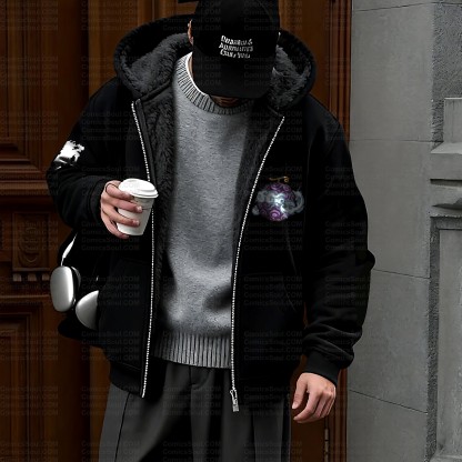 Unisex Graphic Streetwear Vintage Zipper Cardigan Plush Hoodie