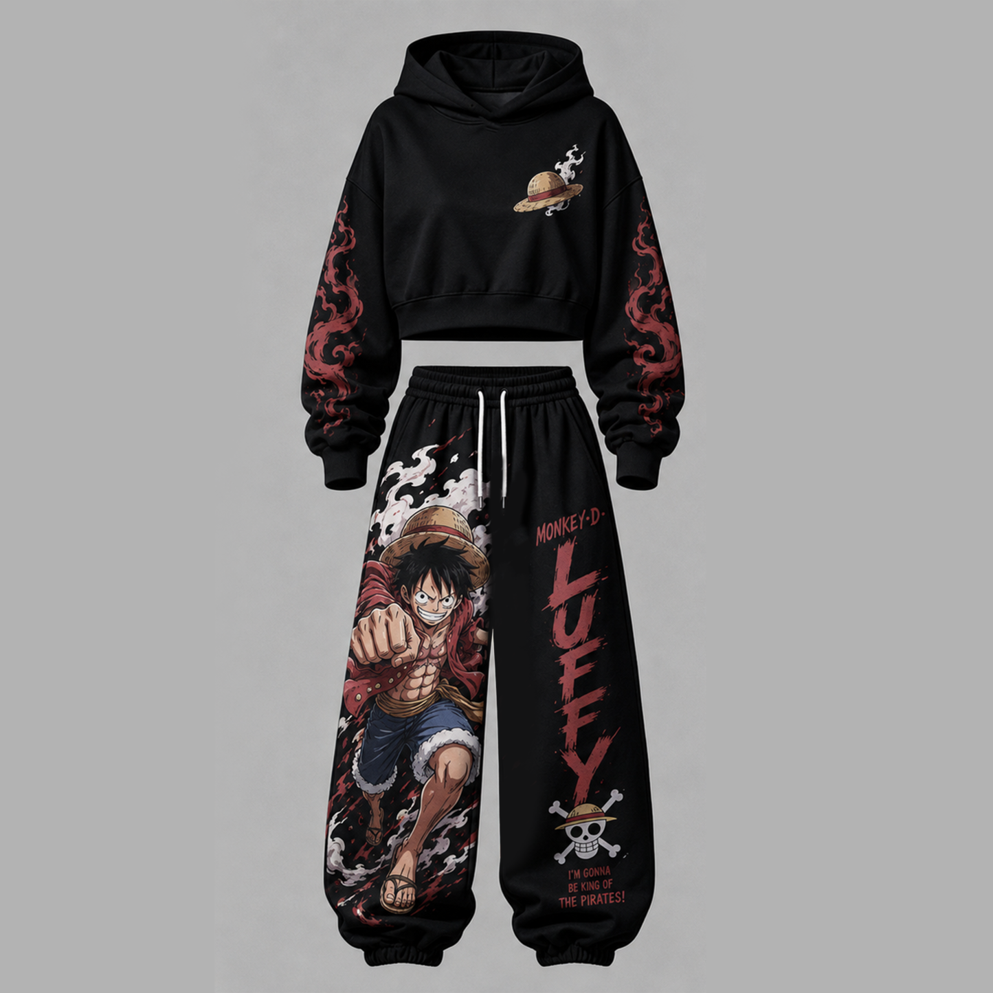 One Piece Cropped Long Sleeve Hoodie & High Waist Jogger Pants Two Piece