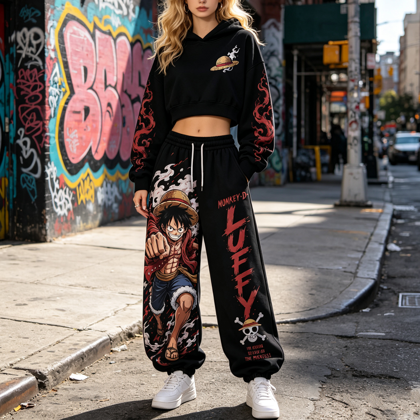 One Piece Cropped Long Sleeve Hoodie & High Waist Jogger Pants Two Piece