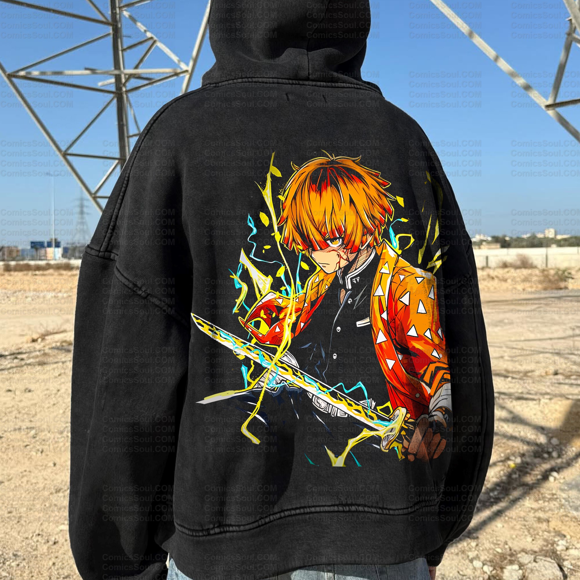 Unisex Anime Graphic Water wash Streetwear Vintage Hoodie