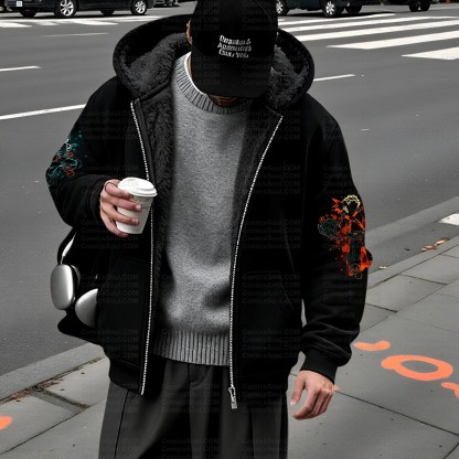 Unisex Graphic Streetwear Vintage Zipper Cardigan Plush Hoodie