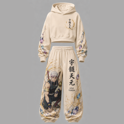 Demon Slayer Cropped Long Sleeve Hoodie & High Waist Jogger Pants Two Piece