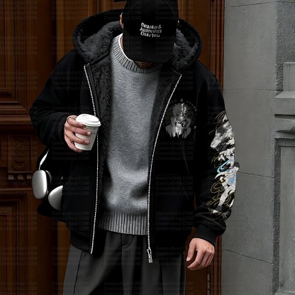 Unisex Graphic Streetwear Vintage Zipper Cardigan Plush Hoodie