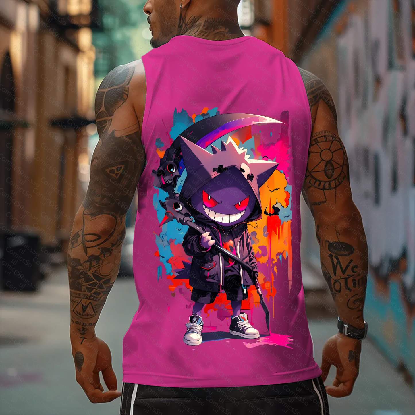 Oversized Anime Print Gym Tank Top