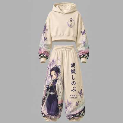 Demon Slayer Cropped Long Sleeve Hoodie & High Waist Jogger Pants Two Piece