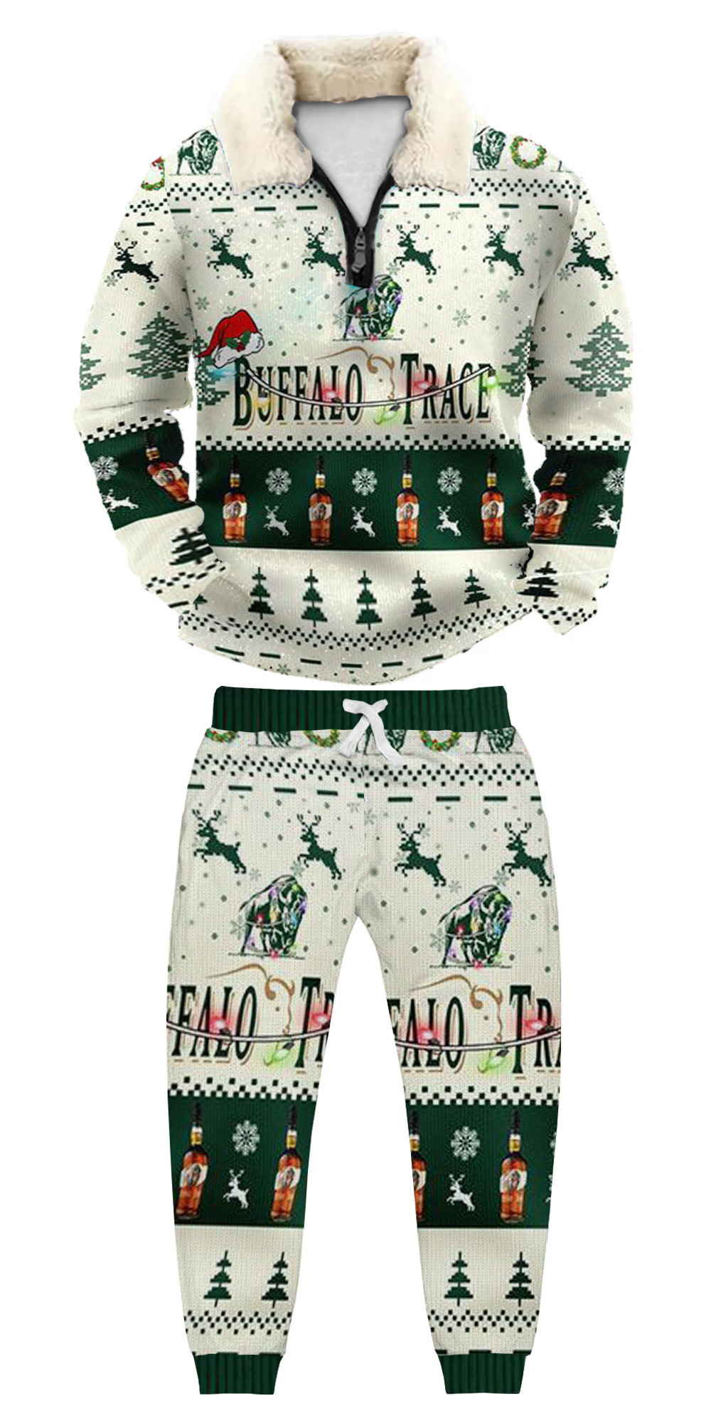 Unisex Christmas 1/4 Zip Stand Fleece Collar Thick Sweatshirt & Sweatpant