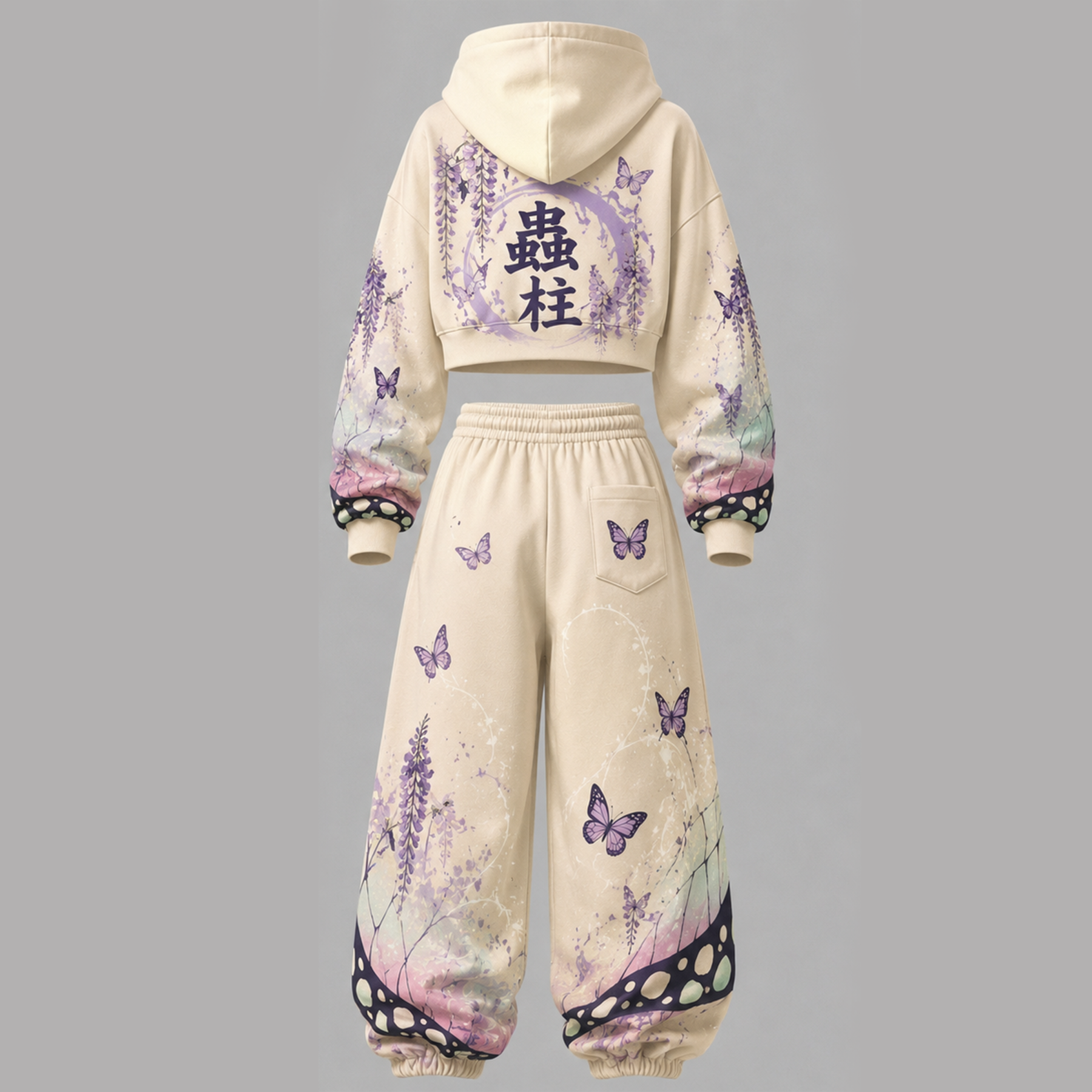 Demon Slayer Cropped Long Sleeve Hoodie & High Waist Jogger Pants Two Piece