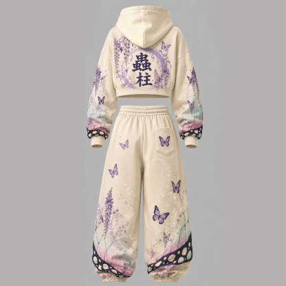 Demon Slayer Cropped Long Sleeve Hoodie & High Waist Jogger Pants Two Piece