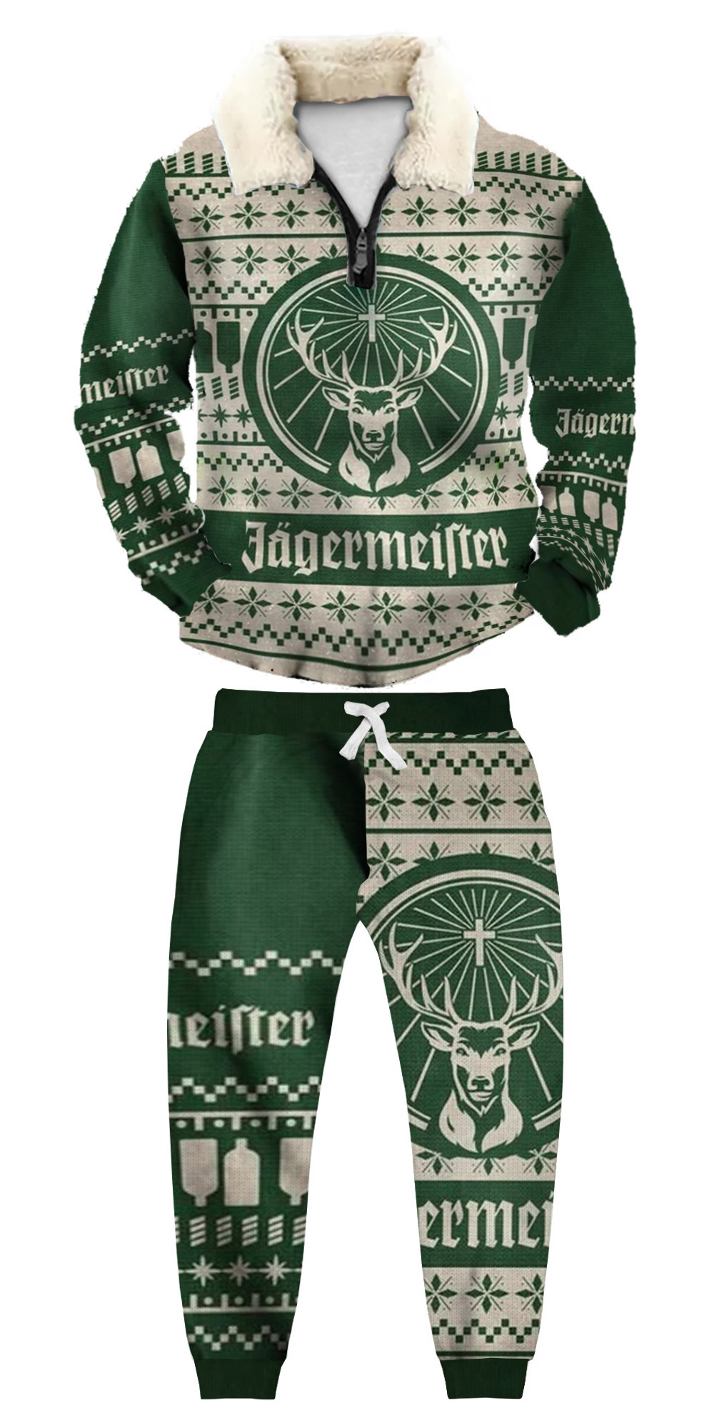 Unisex Christmas 1/4 Zip Stand Fleece Collar Thick Sweatshirt & Sweatpant