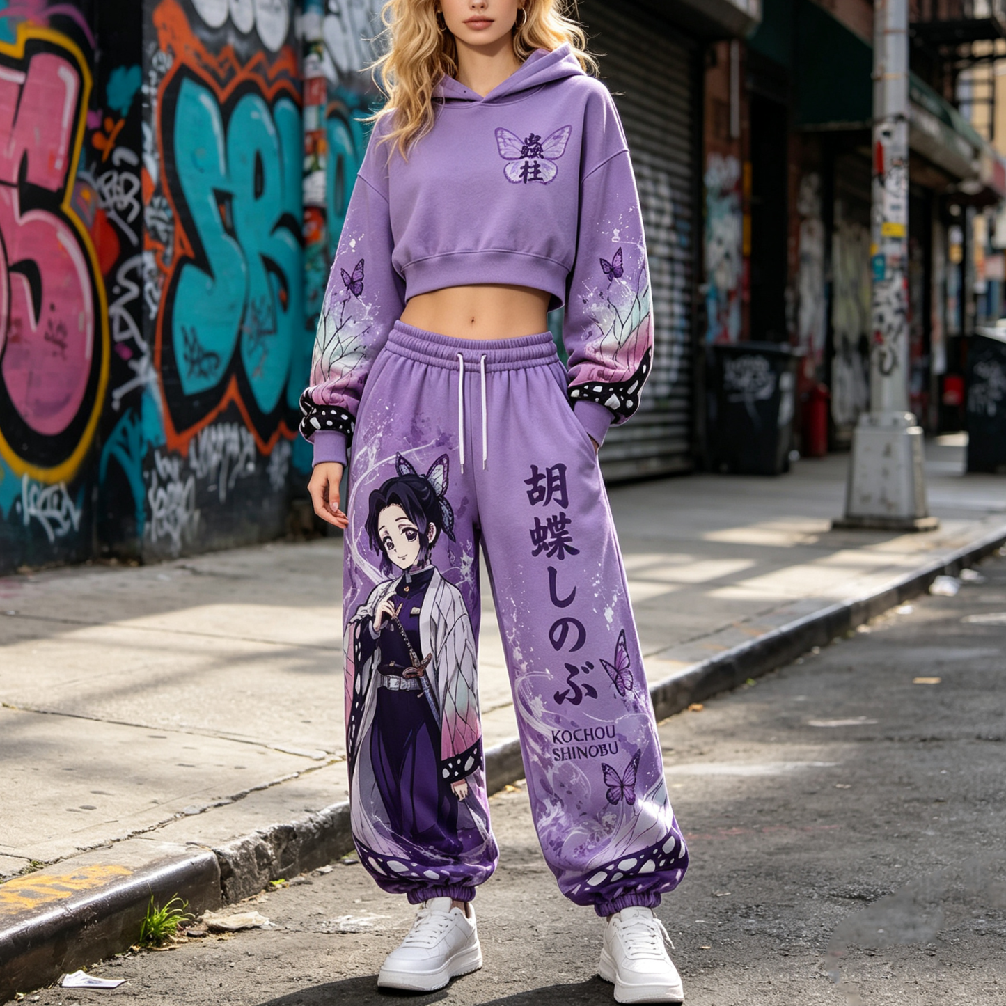 Demon Slayer Cropped Long Sleeve Hoodie & High Waist Jogger Pants Two Piece