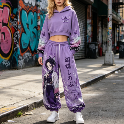 Demon Slayer Cropped Long Sleeve Hoodie & High Waist Jogger Pants Two Piece