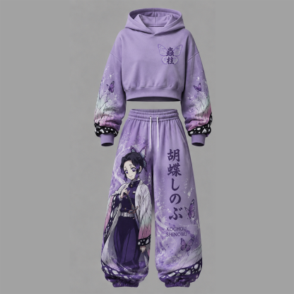 Demon Slayer Cropped Long Sleeve Hoodie & High Waist Jogger Pants Two Piece