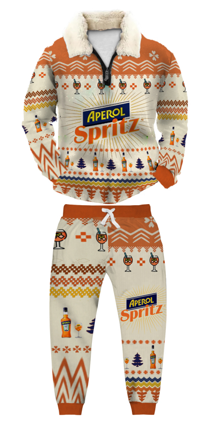 Unisex Christmas 1/4 Zip Stand Fleece Collar Thick Sweatshirt & Sweatpant Set